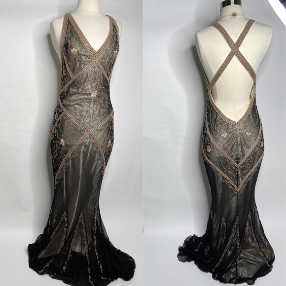 Cache Dresses & Skirts - Cache | Black Silk Beaded Open Back Gown